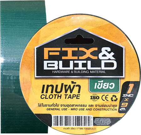 เทปผ้า เขียว 1.5"x9M FIX&BUILD+