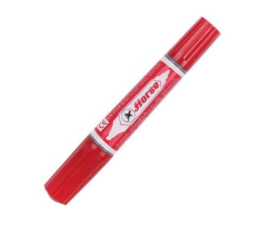[1001625] ปากกาเคมี 2 หัว สีแดง ตราม้า