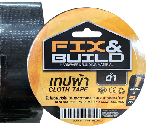 [1004218] เทปผ้า ดำ 1"x9M FIX&BUILD+