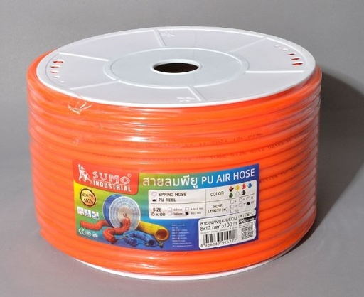 [1008394] สายลมม้วน PU ขนาด 8x12 สีส้ม SUMO (100m/ม้วน)