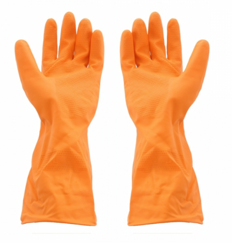 [1008644] ถุงมือยาง ไซส์ M สีส้ม ตราม้า