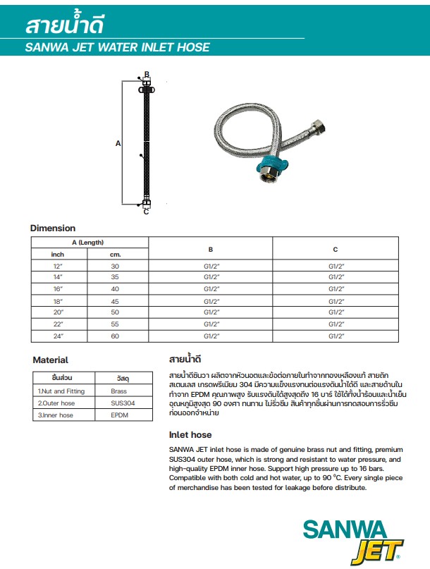 สายน้ำดี 20" (50cm.) SANWA JET