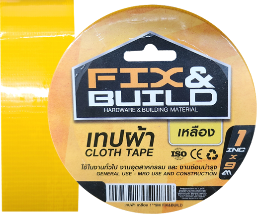 -เทปผ้า เหลือง 1"x9M FIX&BUILD+