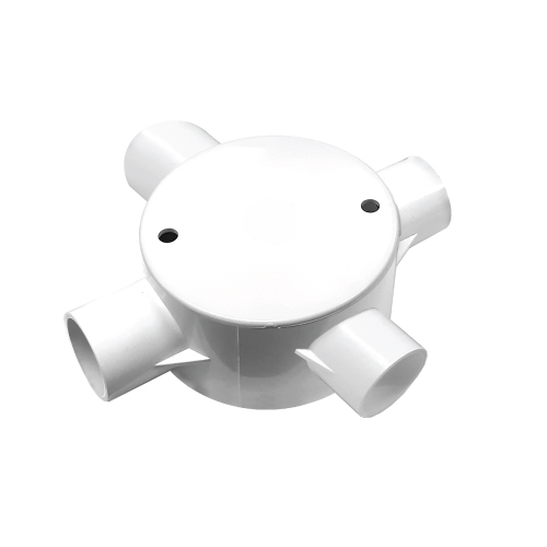 [1002175] NNJB-4/20 กล่องพักสายกลม 4 ทาง สีขาว สำหรับท่อตรง 20 มม. พร้อมแผ่นปิด และสกรู NANO