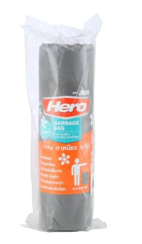 [1004538] ถุงขยะแบบม้วน ขนาด 24x28" รุ่นมาตราฐาน กลิ่นหอม สีเทา HERO (ม้วน 15 ใบ)