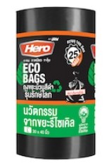 [1005082] ถุงขยะแบบม้วน ขนาด 30"x40" รุ่นรักษ์โลก ECO สีดำ HERO (ม้วน 25 ใบ)