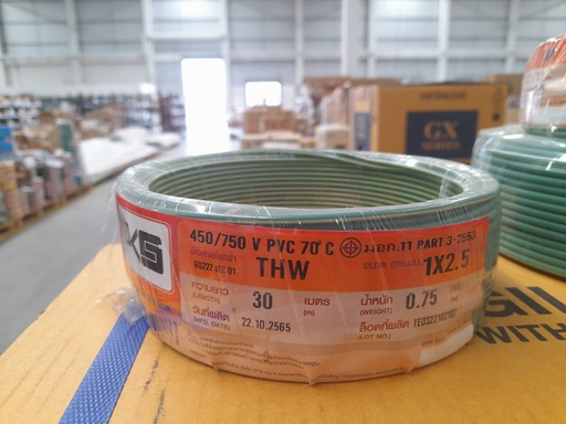 [1006987] สายไฟเขียวแถบเหลือง THW 1x2.5 30ม. PKS