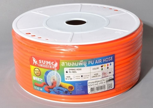 [1009048] สายลมม้วน PU ขนาด6.5x10 สีส้ม (100 เมตร/ม้วน) SUMO
