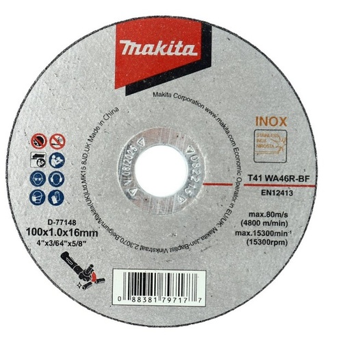 [1009059] ใบตัดเหล็ก D-77148 4"X1MM WA46R-BF INOX MAKITA