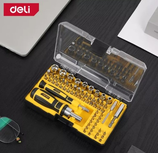 [1000641] ชุดไขควงหัวแม่เหล็กพร้อมลูกบล็อก 65 ชิ้น Cr-v EDL3565 DELI+